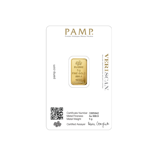 5 Gram PAMP Lady Fortuna Gold Bar