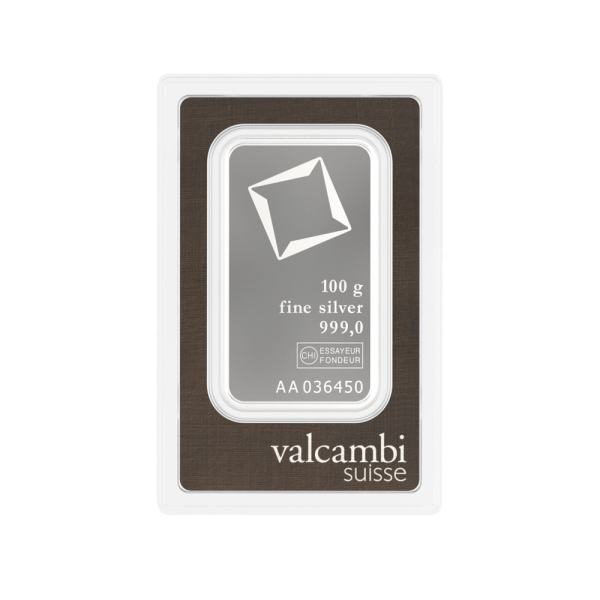 100 Gram Valcambi Silver Bar