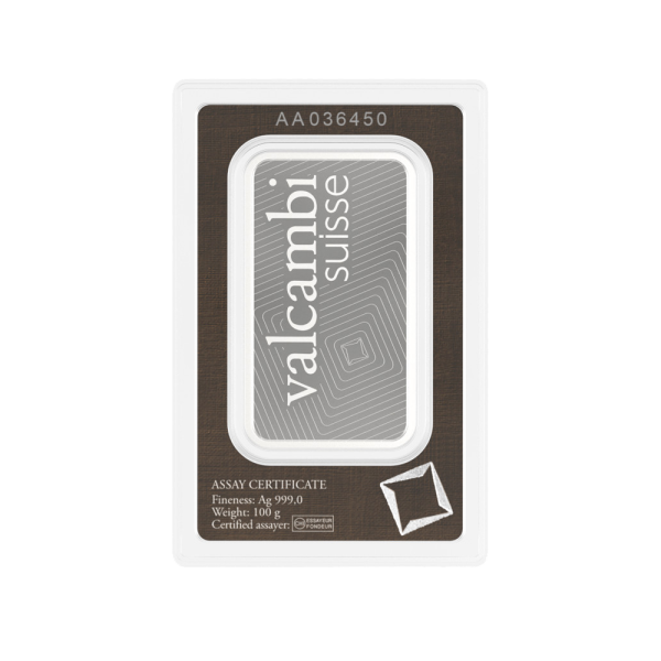 100 Gram Valcambi Silver Bar